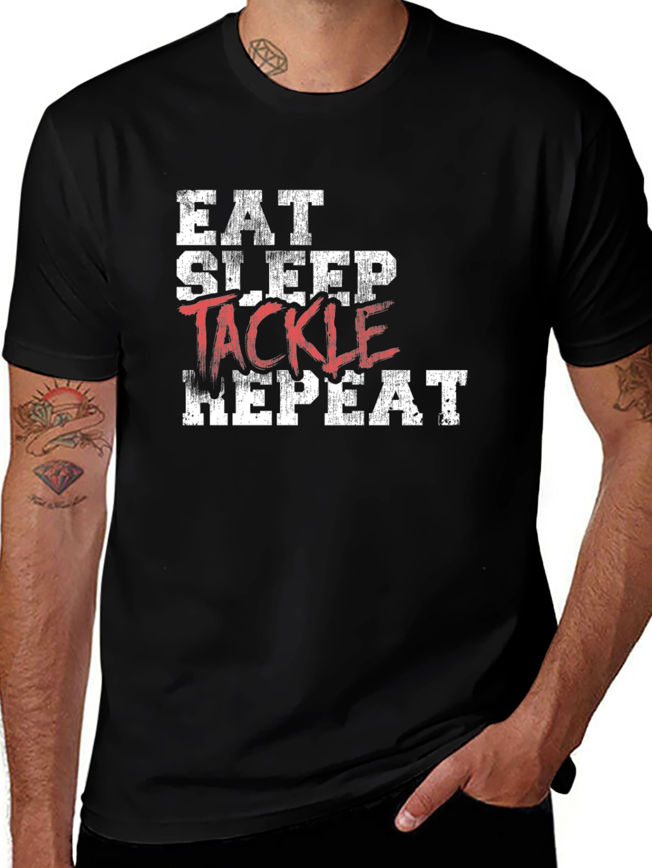 Eat Sleep Tackle Repeat Black T-Shirt