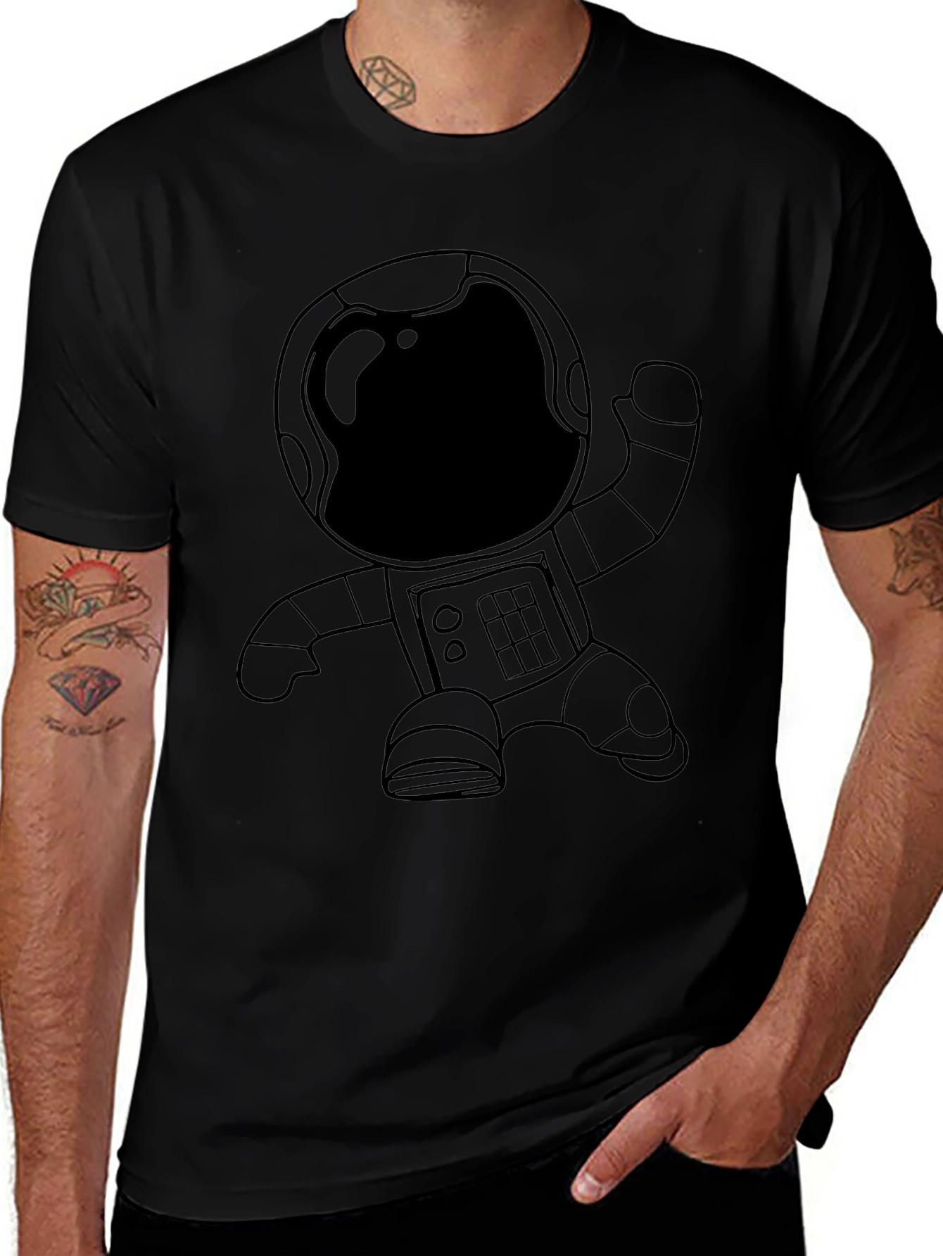 Astronaut Graphic Tee - Black Cotton Casual T-Shirt
