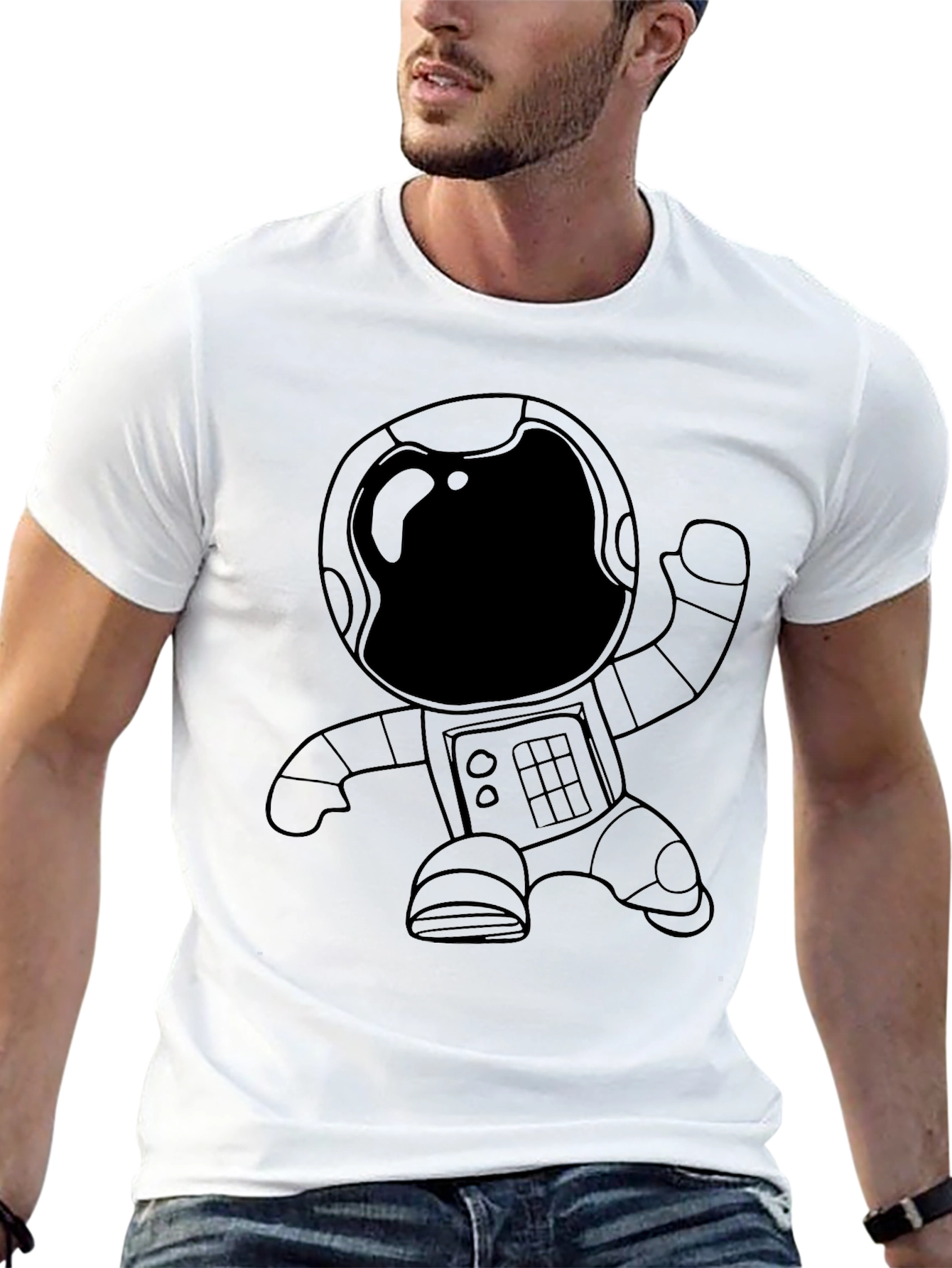 Astronaut Graphic Tee - Black Cotton Casual T-Shirt