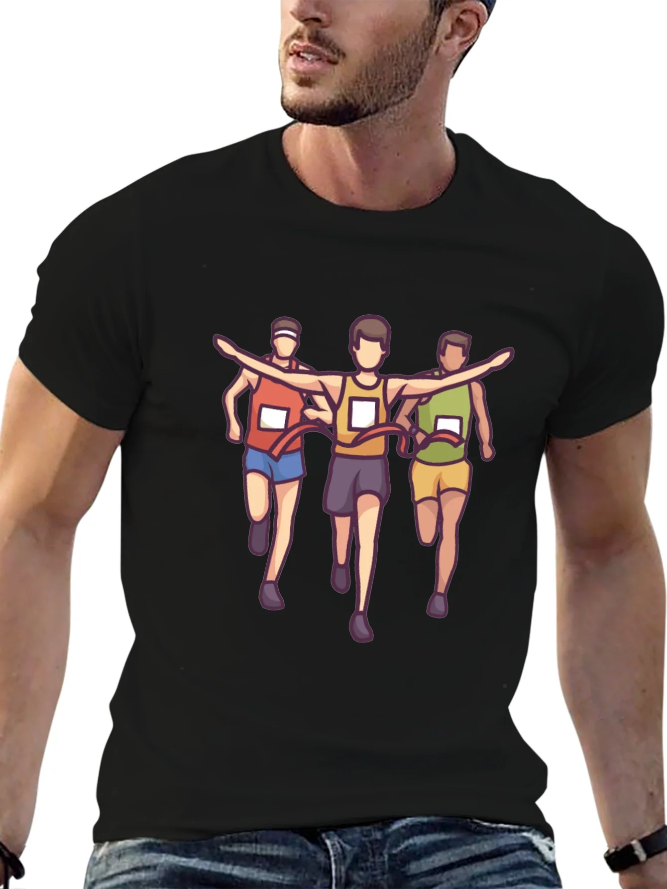 Cartoon Runner Graphic Tee - Black Short Sleeve