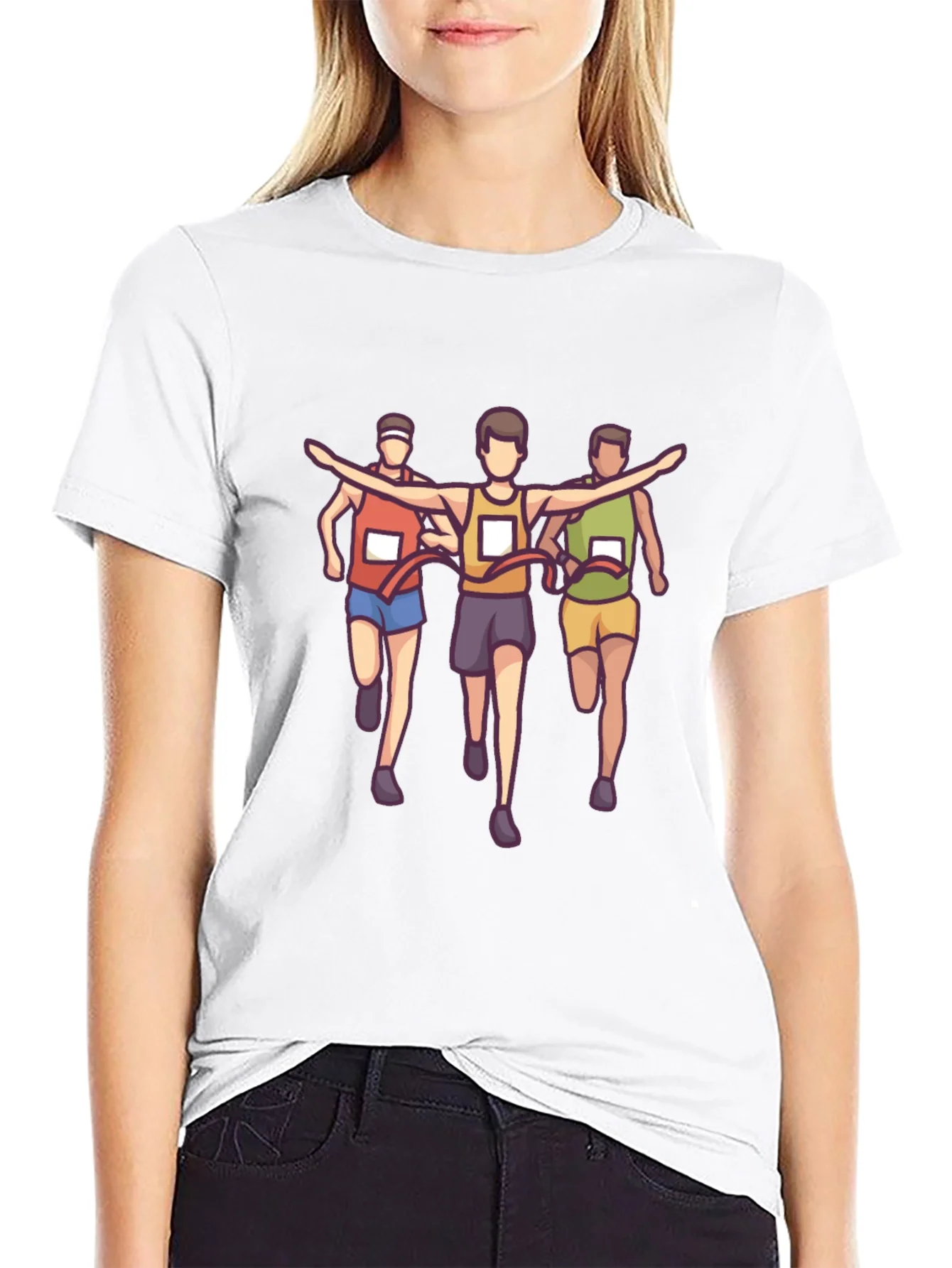 Cartoon Runner Graphic Tee - Black Short Sleeve