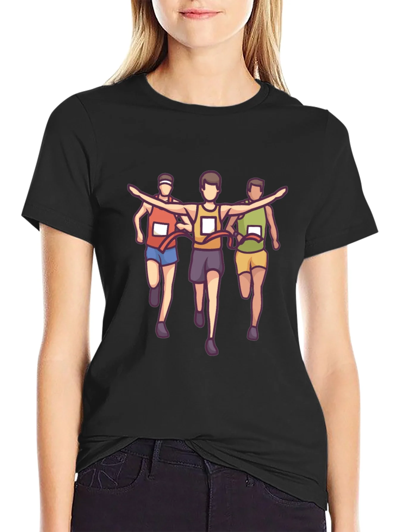 Cartoon Runner Graphic Tee - Black Short Sleeve