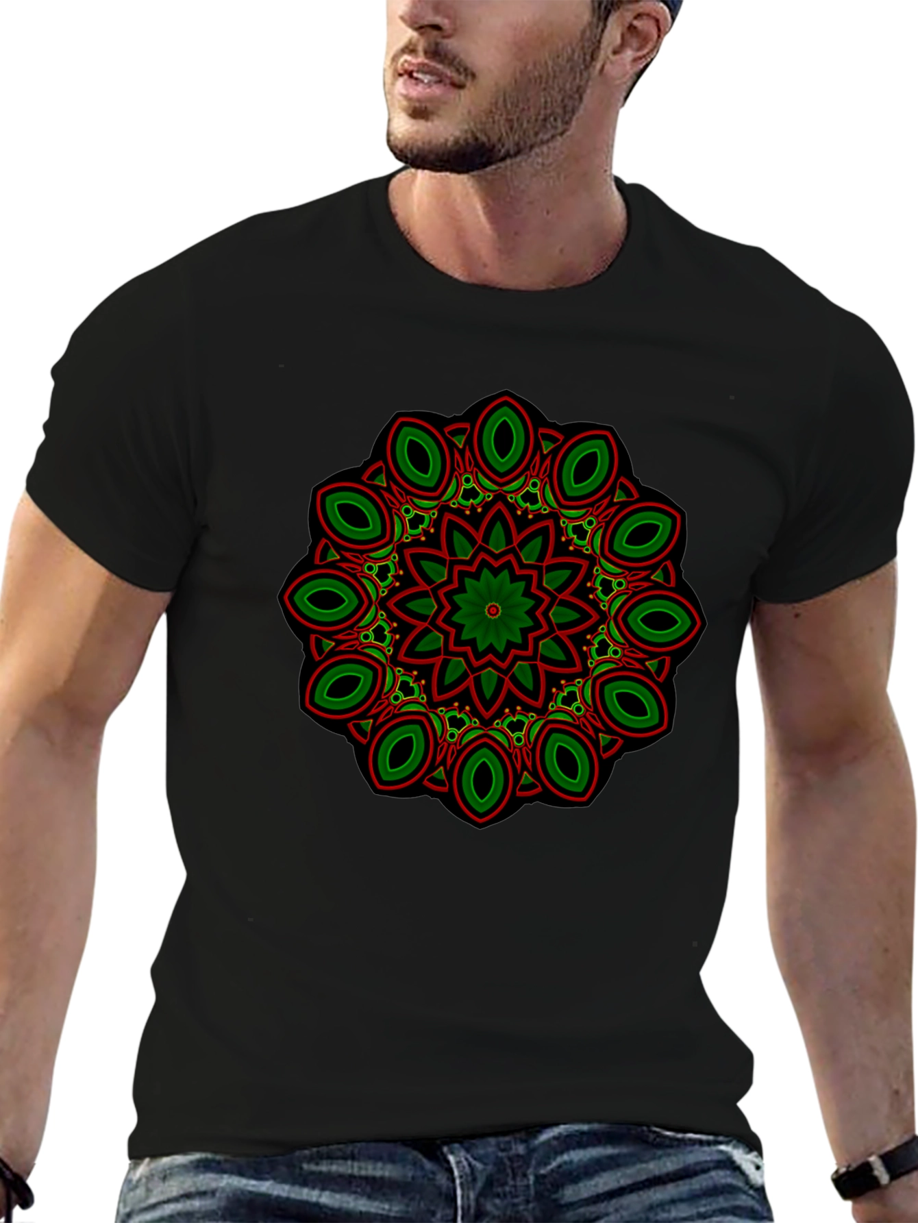 Black T-Shirt with Mandala Design