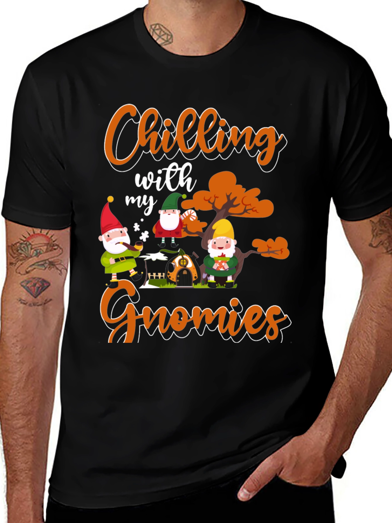 Chilling with my Gnomies Black T-Shirt