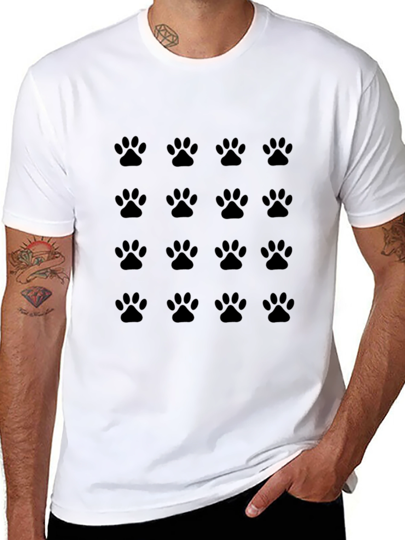 Paw Print Pattern Black T-Shirt