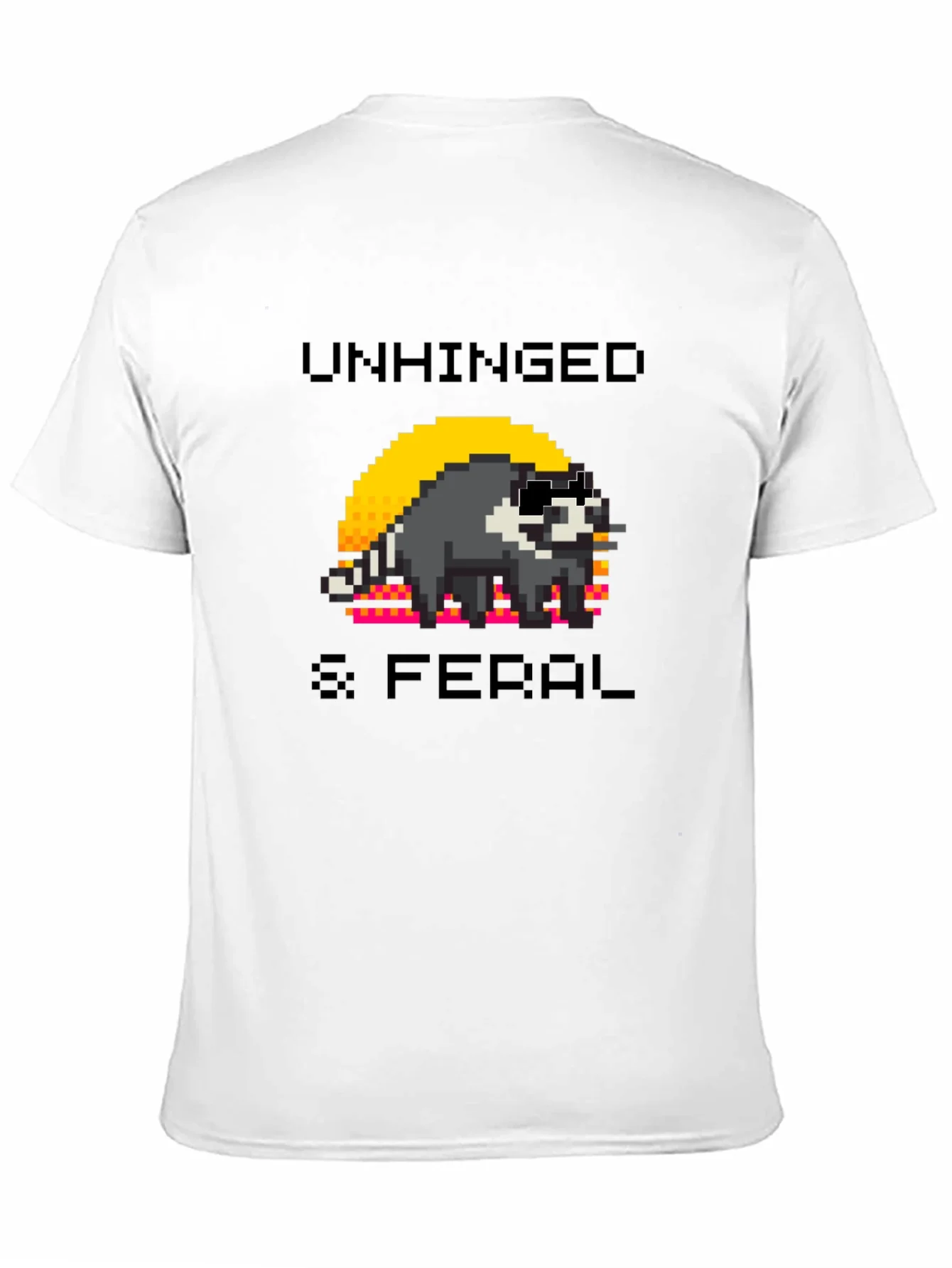 Unhinged & Feral Raccoon Pixel Art Graphic T-Shirt