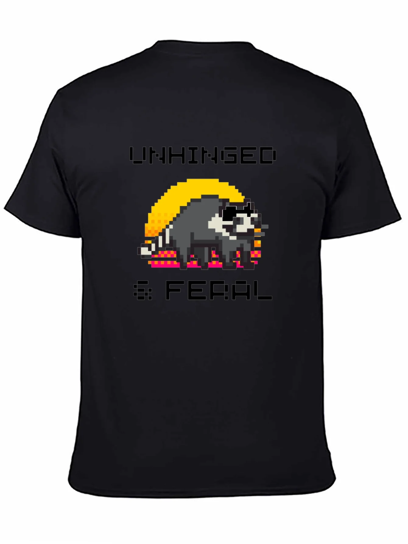 Unhinged & Feral Raccoon Pixel Art Graphic T-Shirt