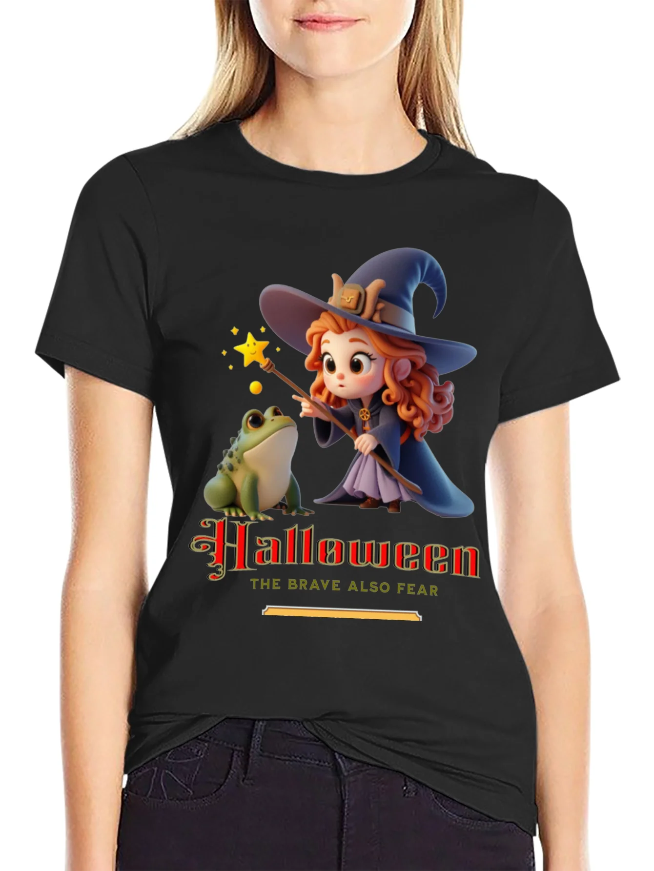Halloween Witch & Frog Graphic Tee