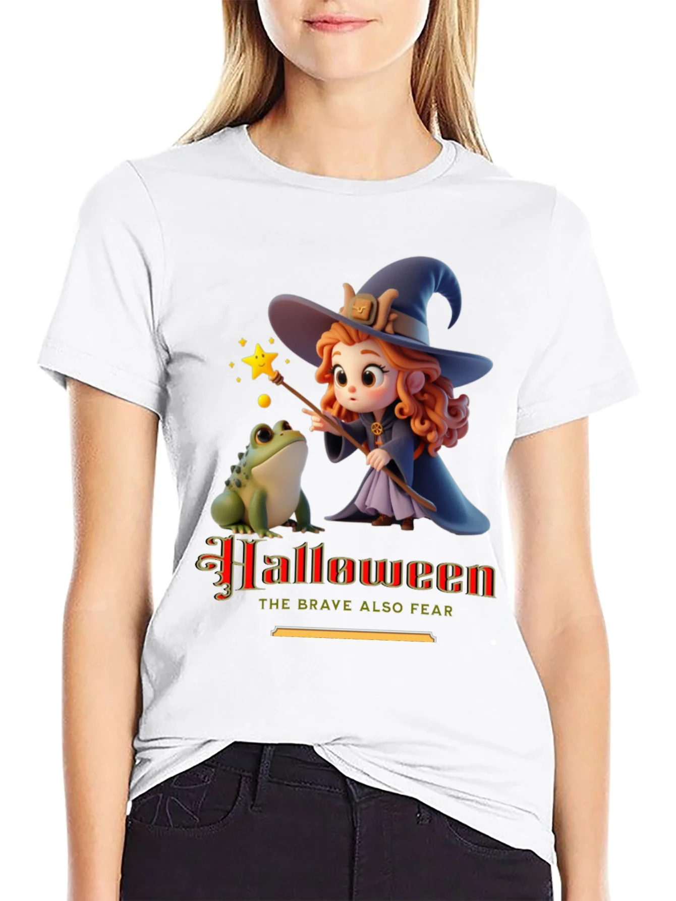 Halloween Witch & Frog Graphic Tee
