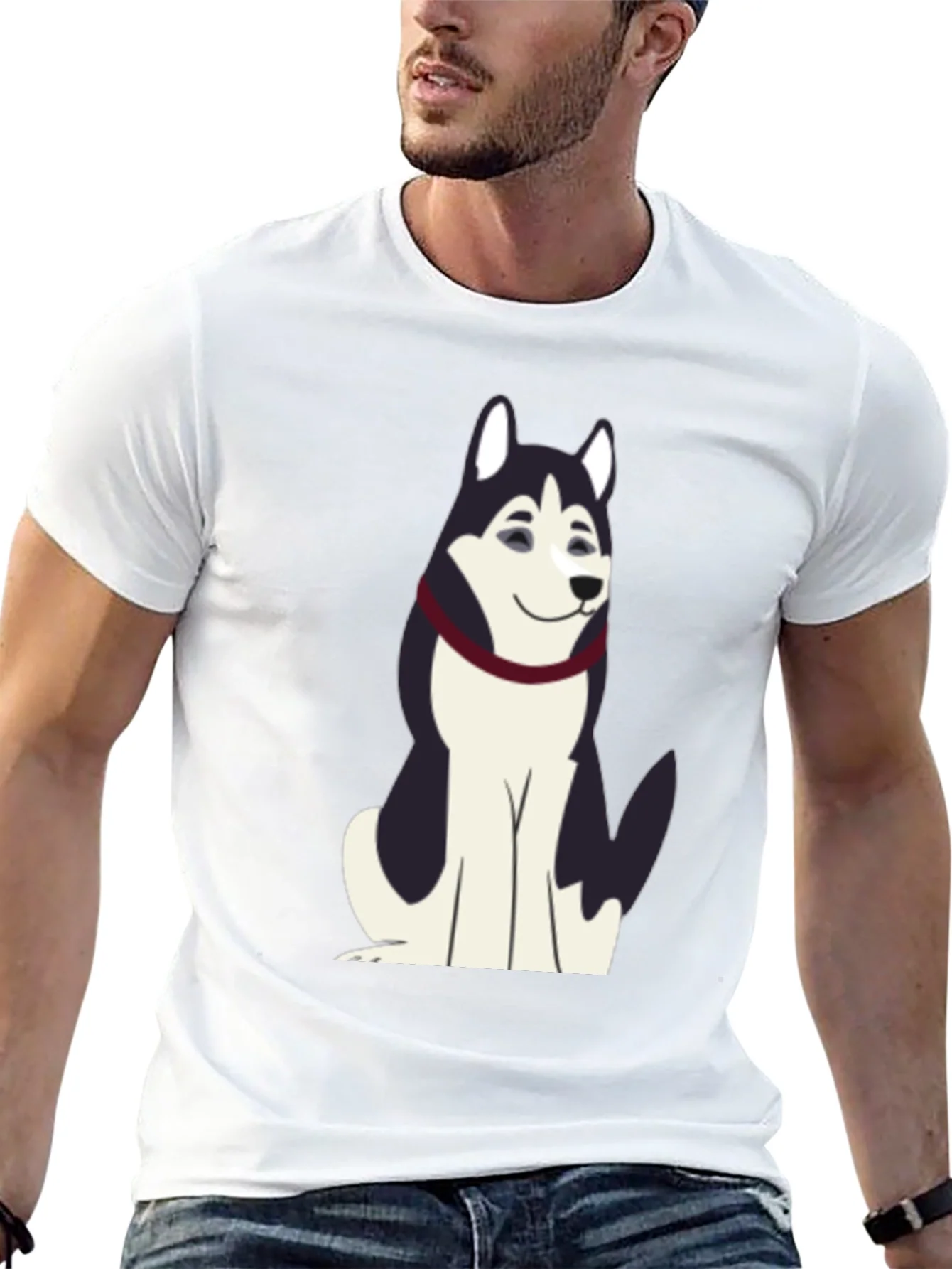 Husky Cartoon Graphic T-Shirt - Black Cotton Tee