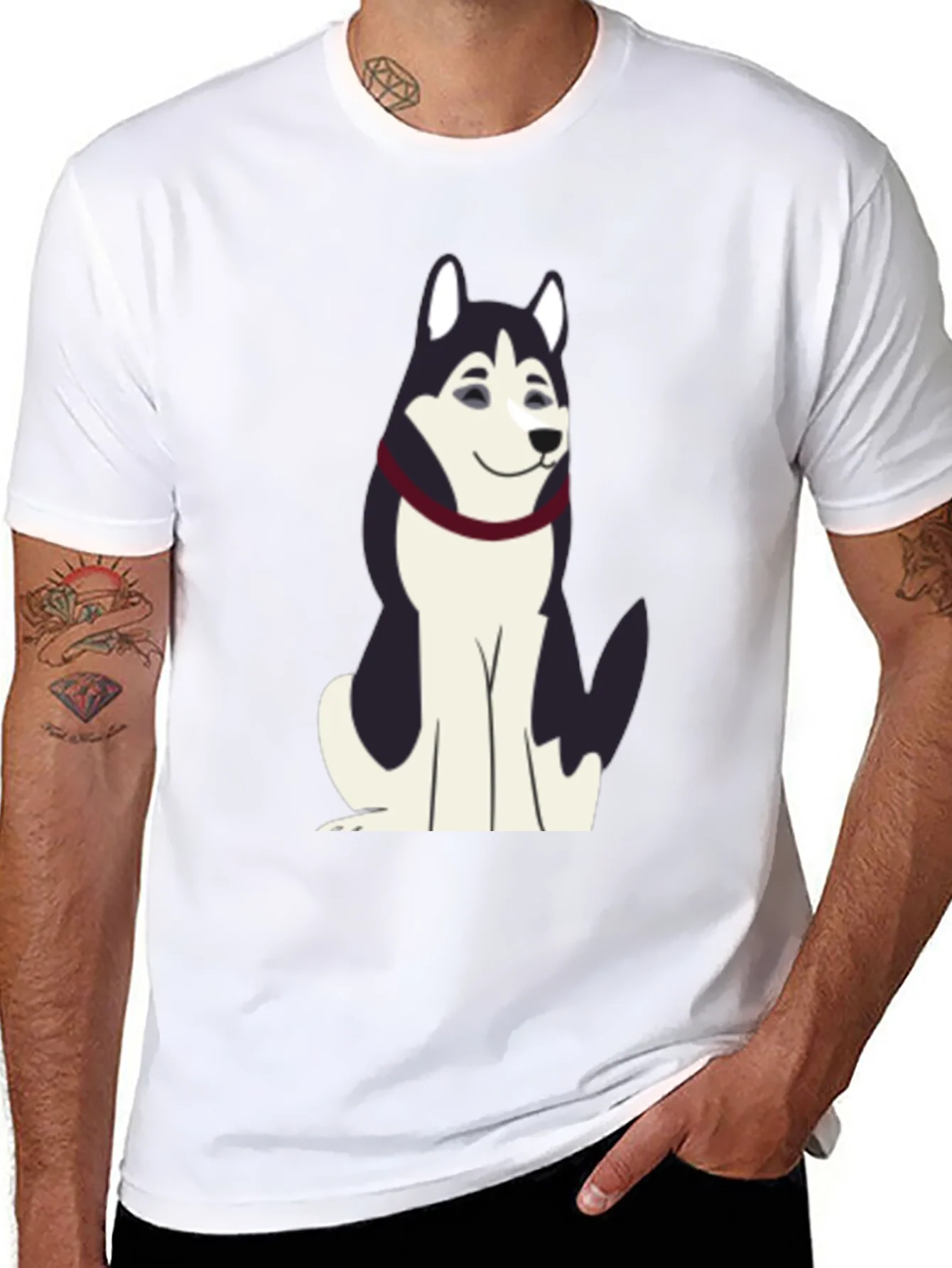 Husky Cartoon Graphic T-Shirt - Black Cotton Tee
