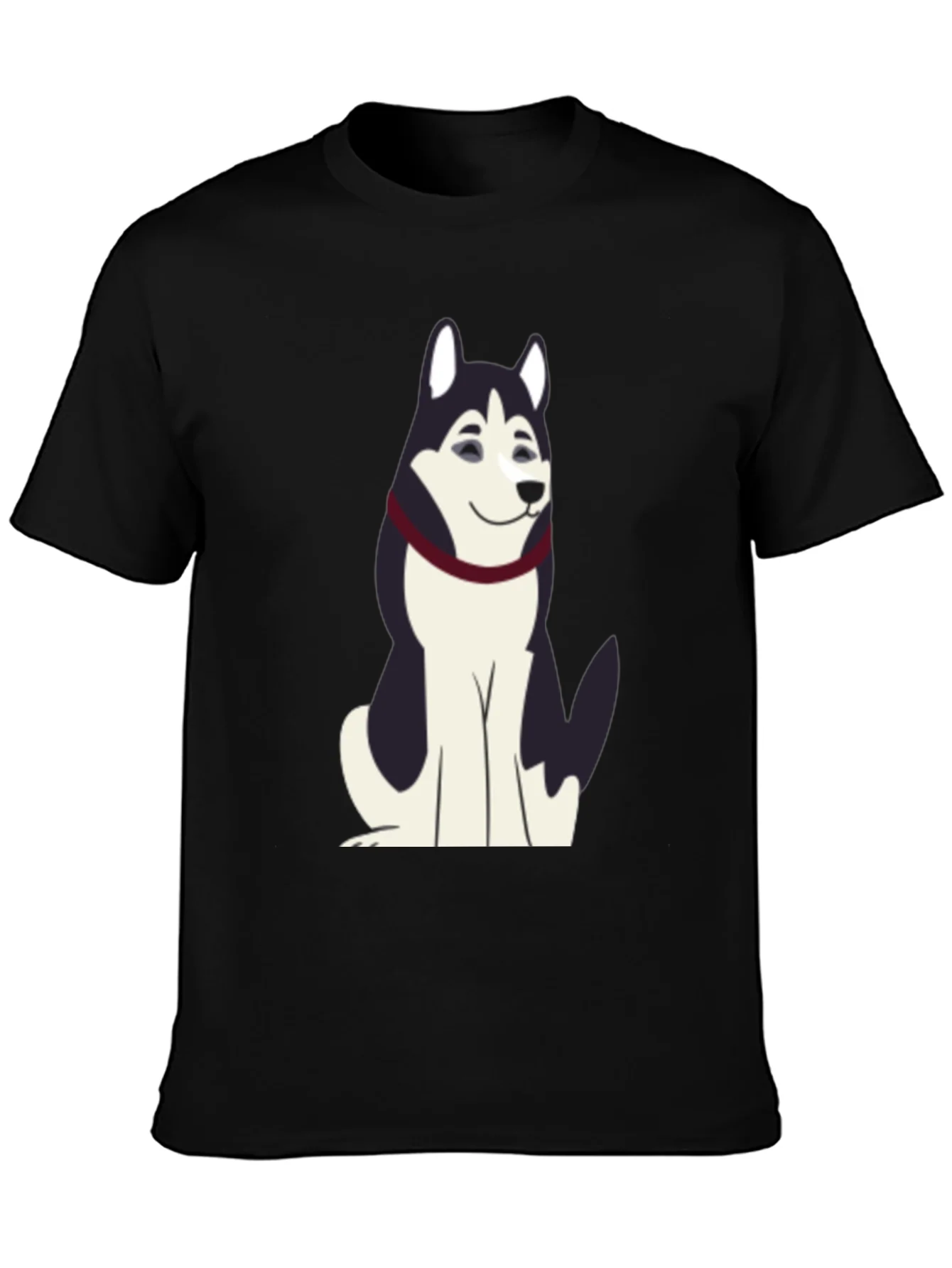 Husky Cartoon Graphic T-Shirt - Black Cotton Tee