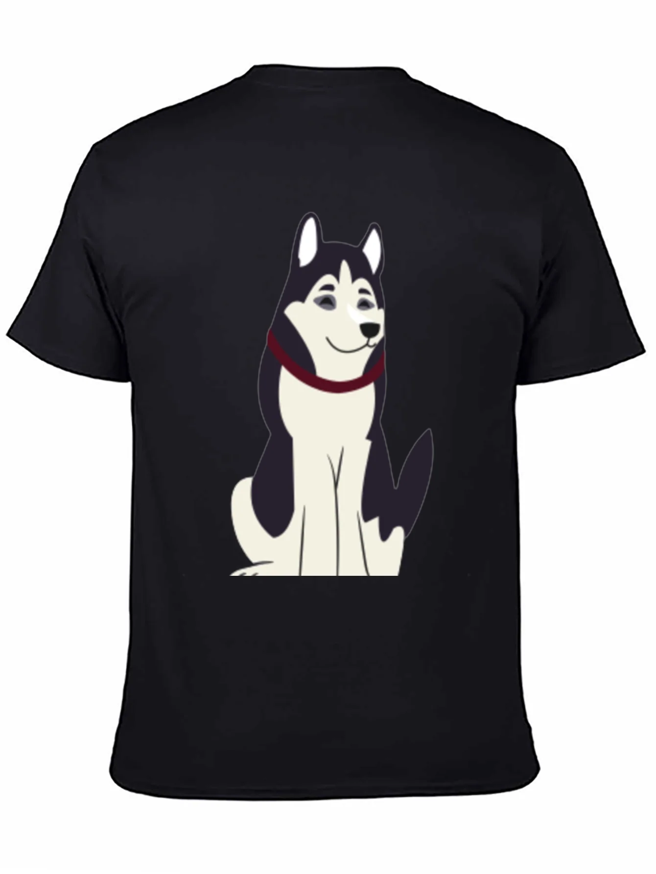 Husky Cartoon Graphic T-Shirt - Black Cotton Tee