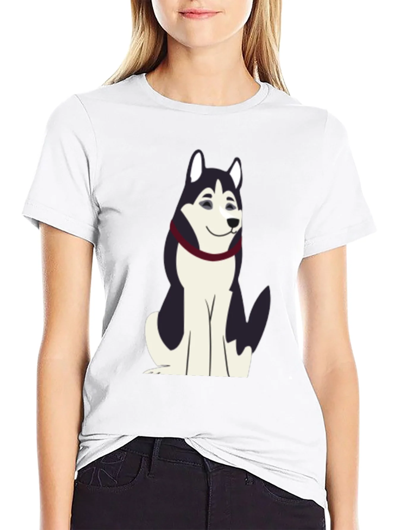 Husky Cartoon Graphic T-Shirt - Black Cotton Tee