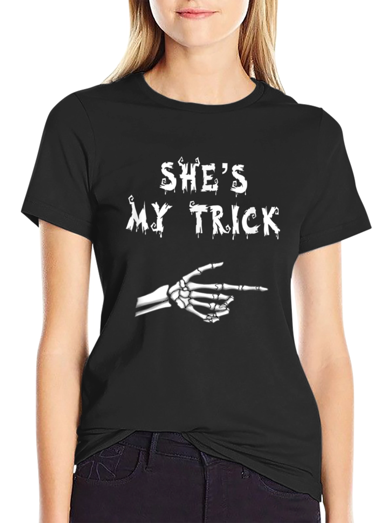 Shes My Trick Skeleton Hand Halloween T-Shirt