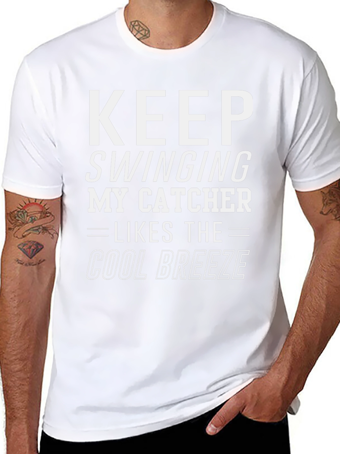 Keep Swinging My Catcher Likes Cool Breeze Black T-Shirt