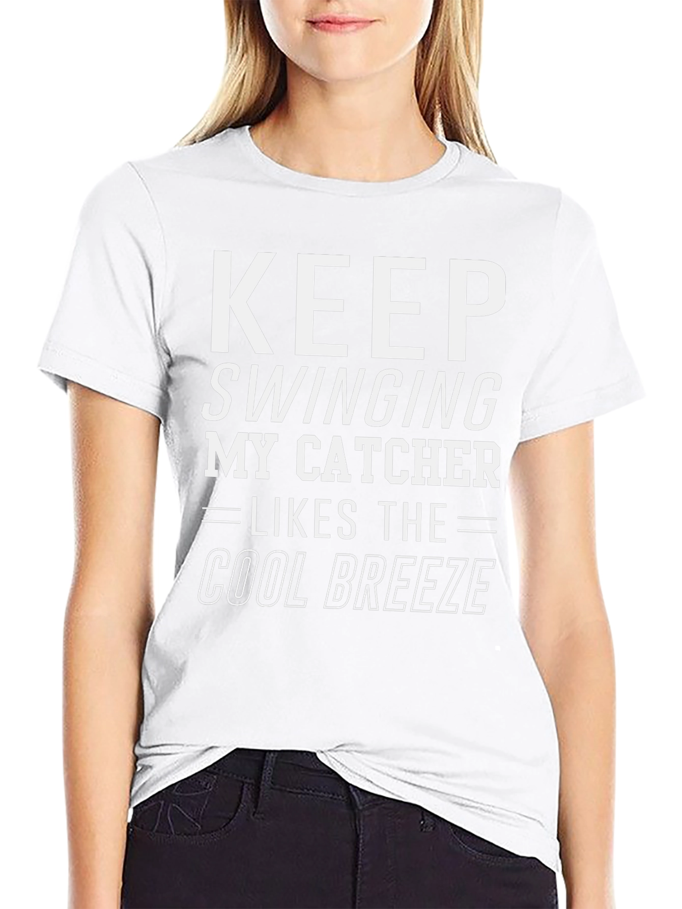 Keep Swinging My Catcher Likes Cool Breeze Black T-Shirt