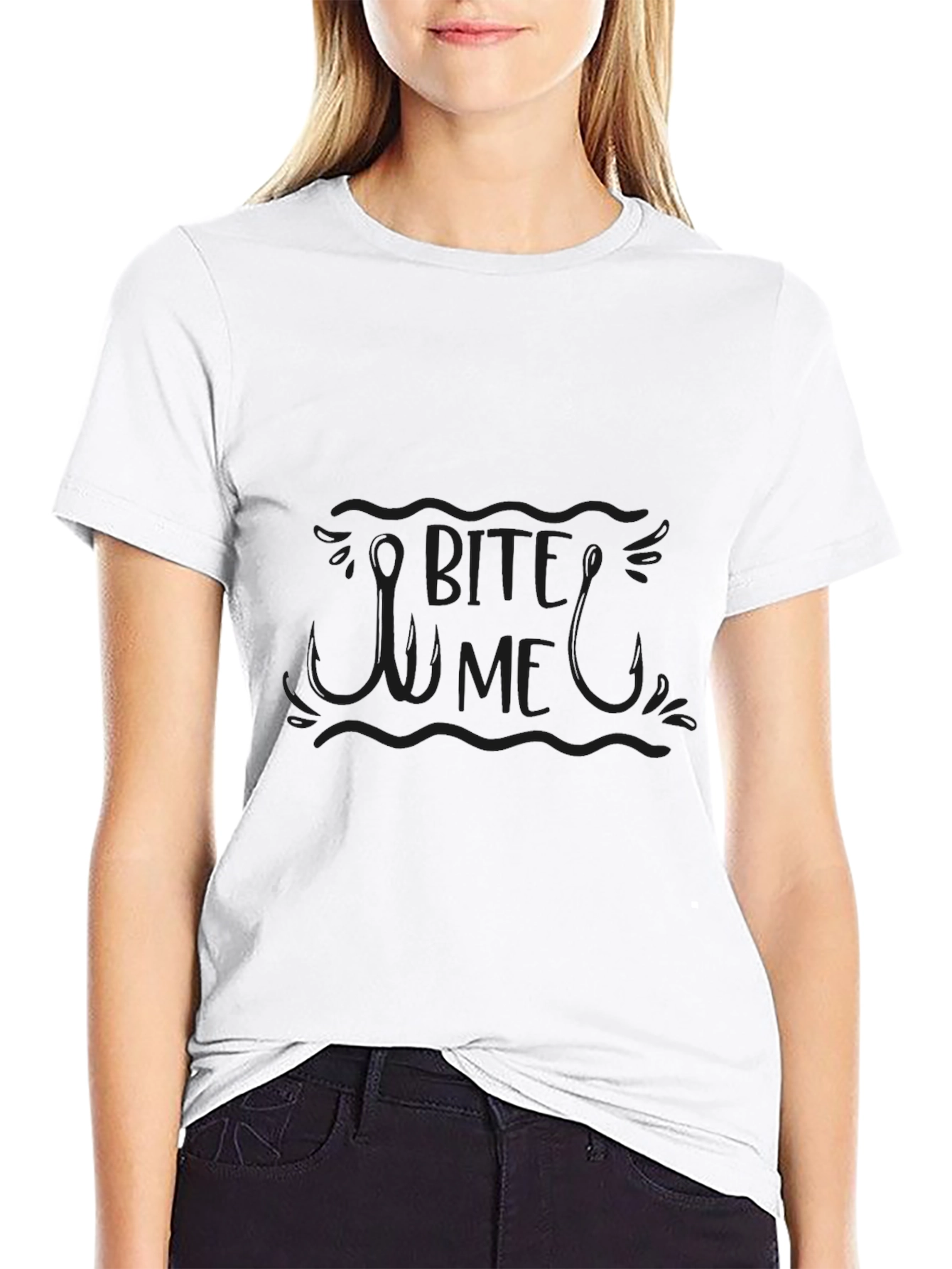 Mens Black Bite Me Fishing Hook Graphic Tee
