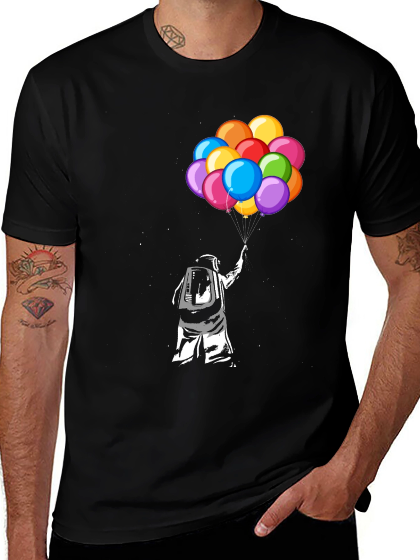 Astronaut Holding Balloons Graphic T-Shirt
