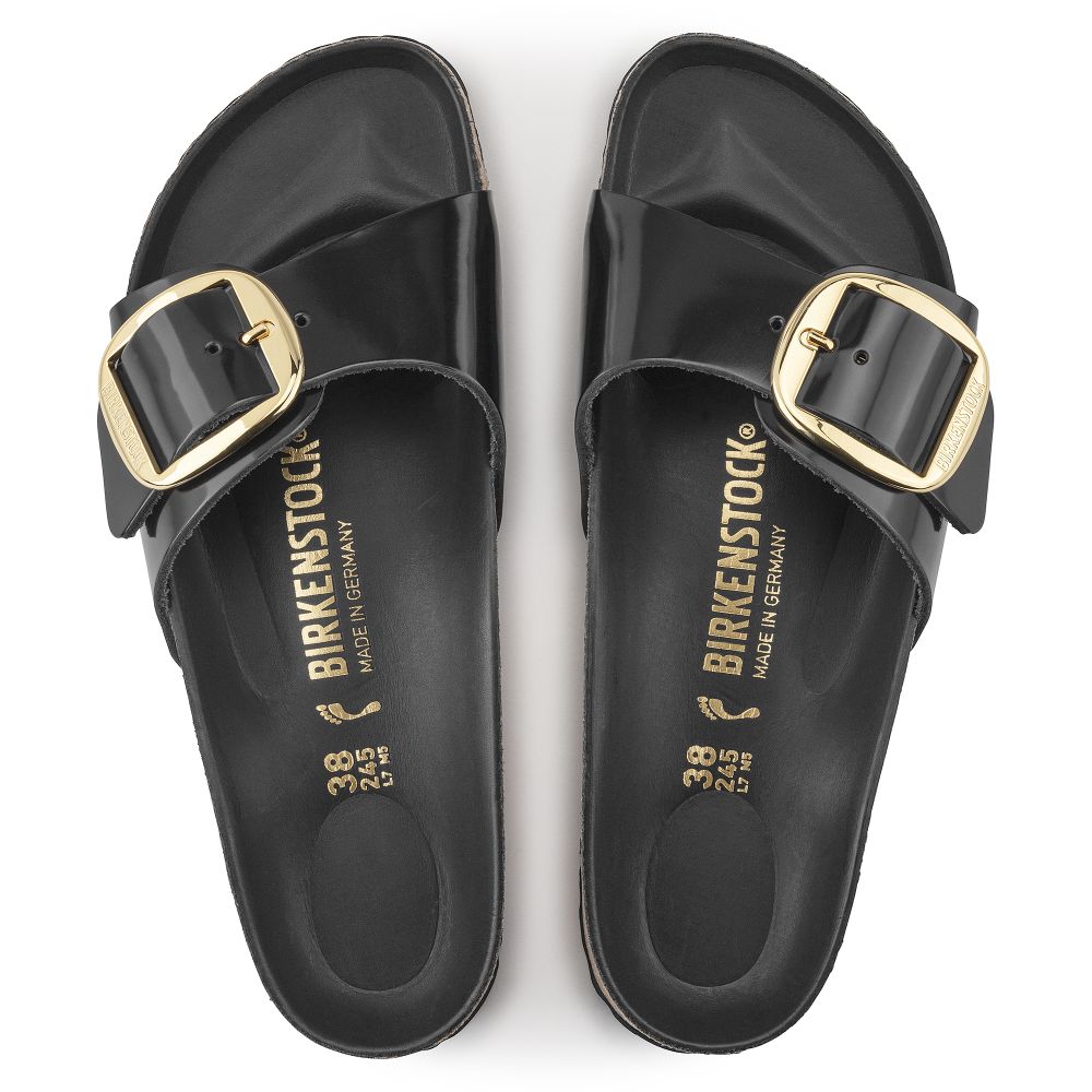 Birkenstock Women's Madrid Big Buckle Oiled Leather in High Shine Black