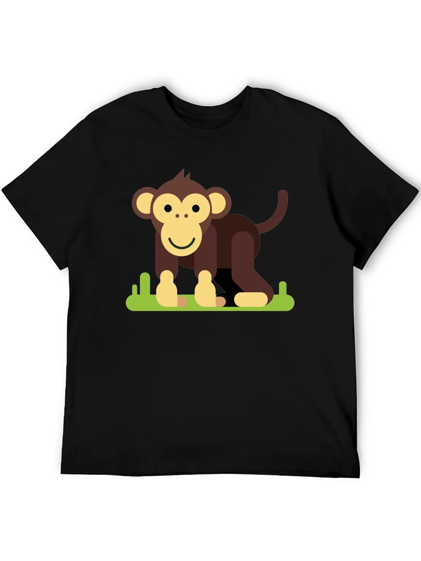 Cartoon Monkey Graphic Tee - Black Cotton T-Shirt