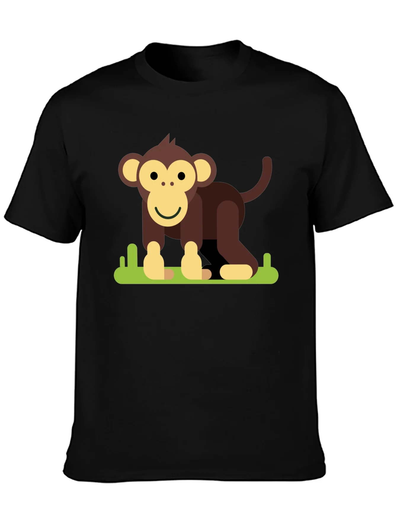 Cartoon Monkey Graphic Tee - Black Cotton T-Shirt