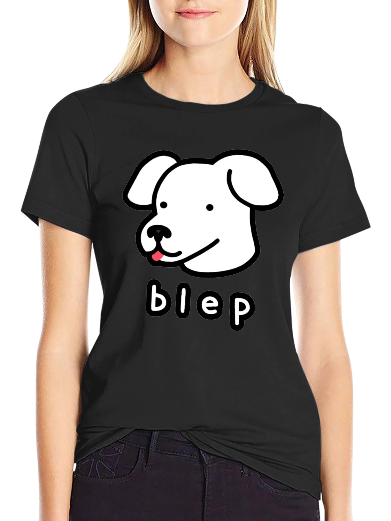 Black Blep Dog Cartoon T-Shirt