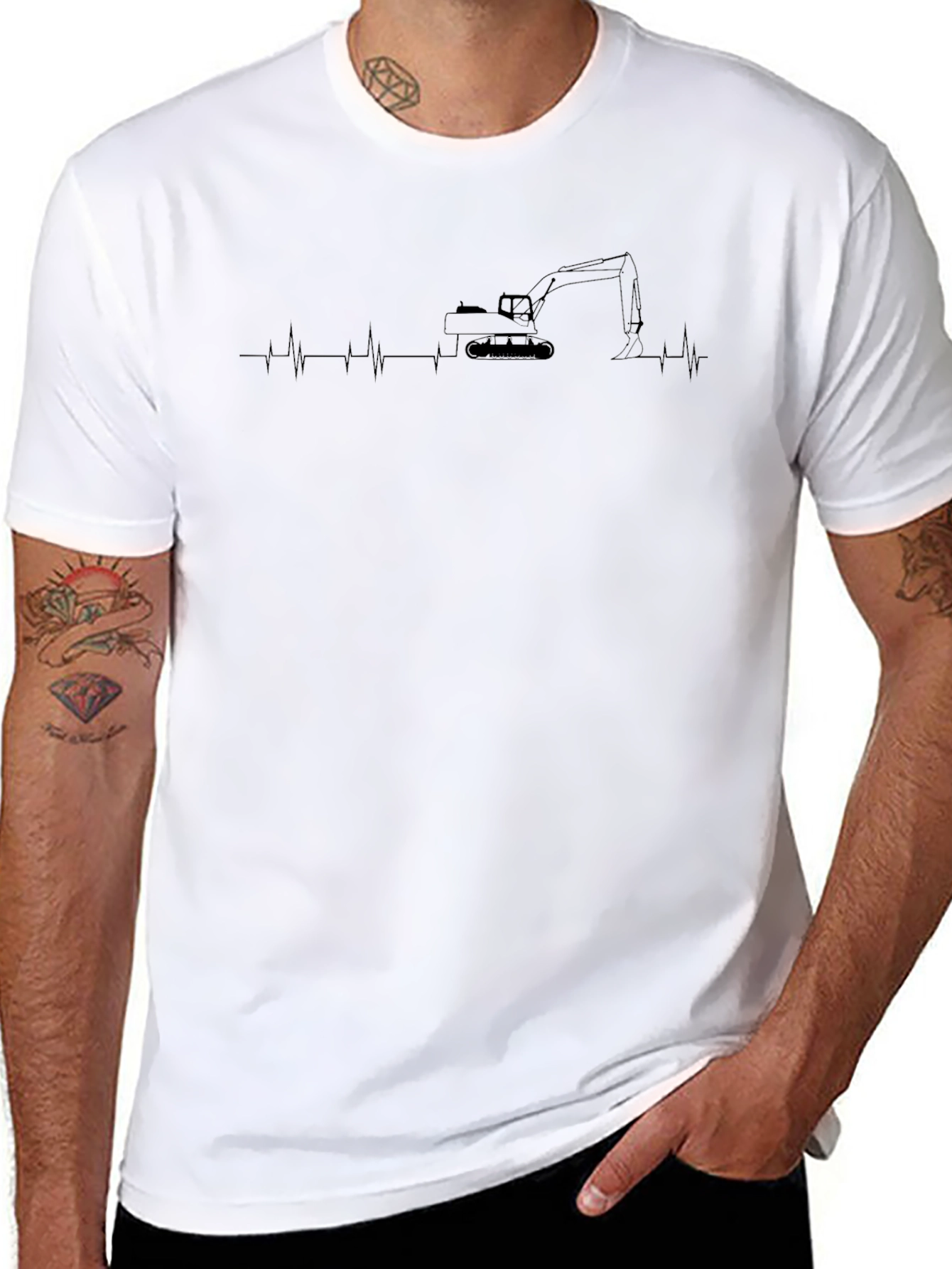 Excavator Heartbeat T-Shirt - Black