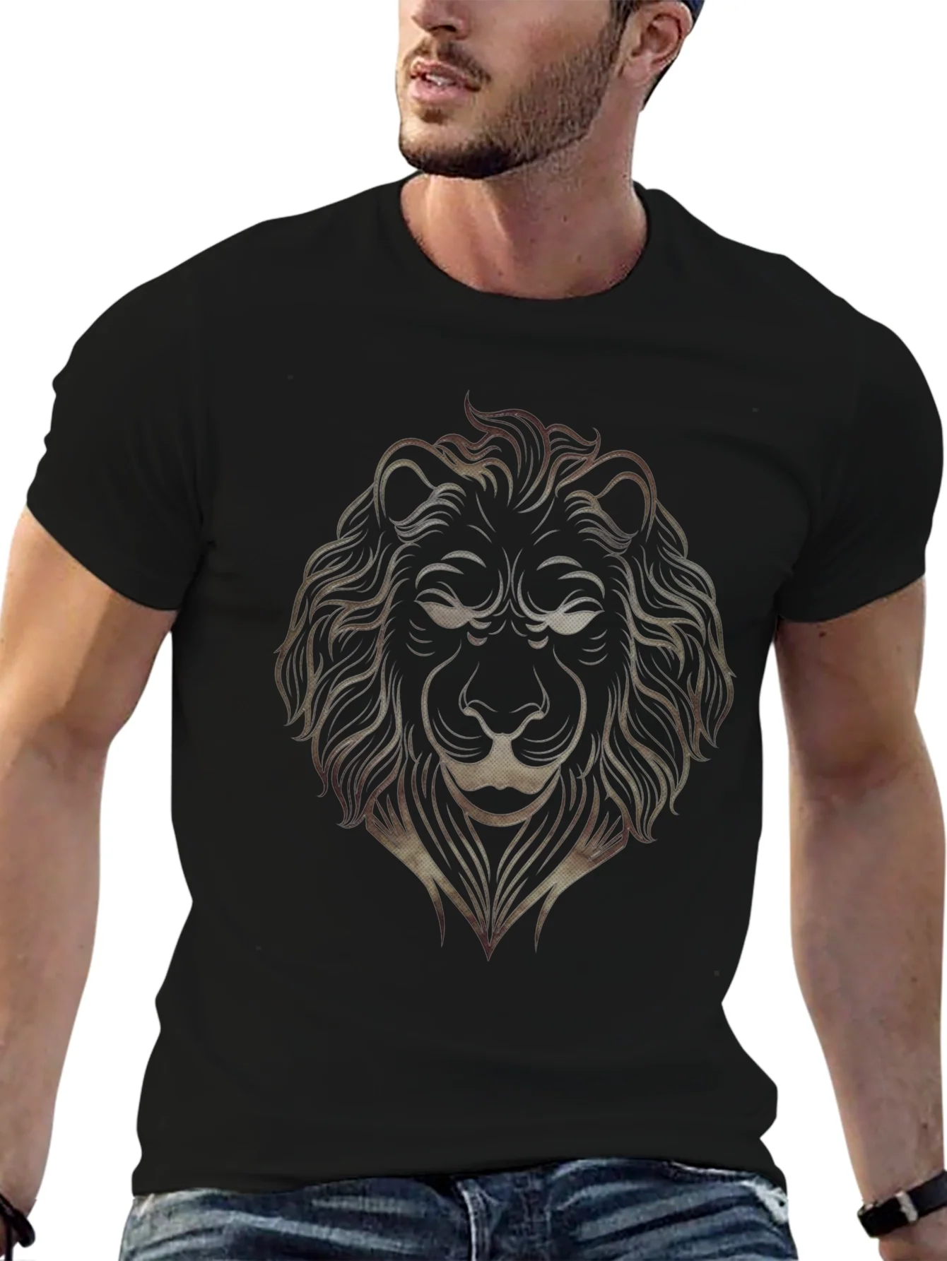 Lion Graphic Print Mens Black T-Shirt