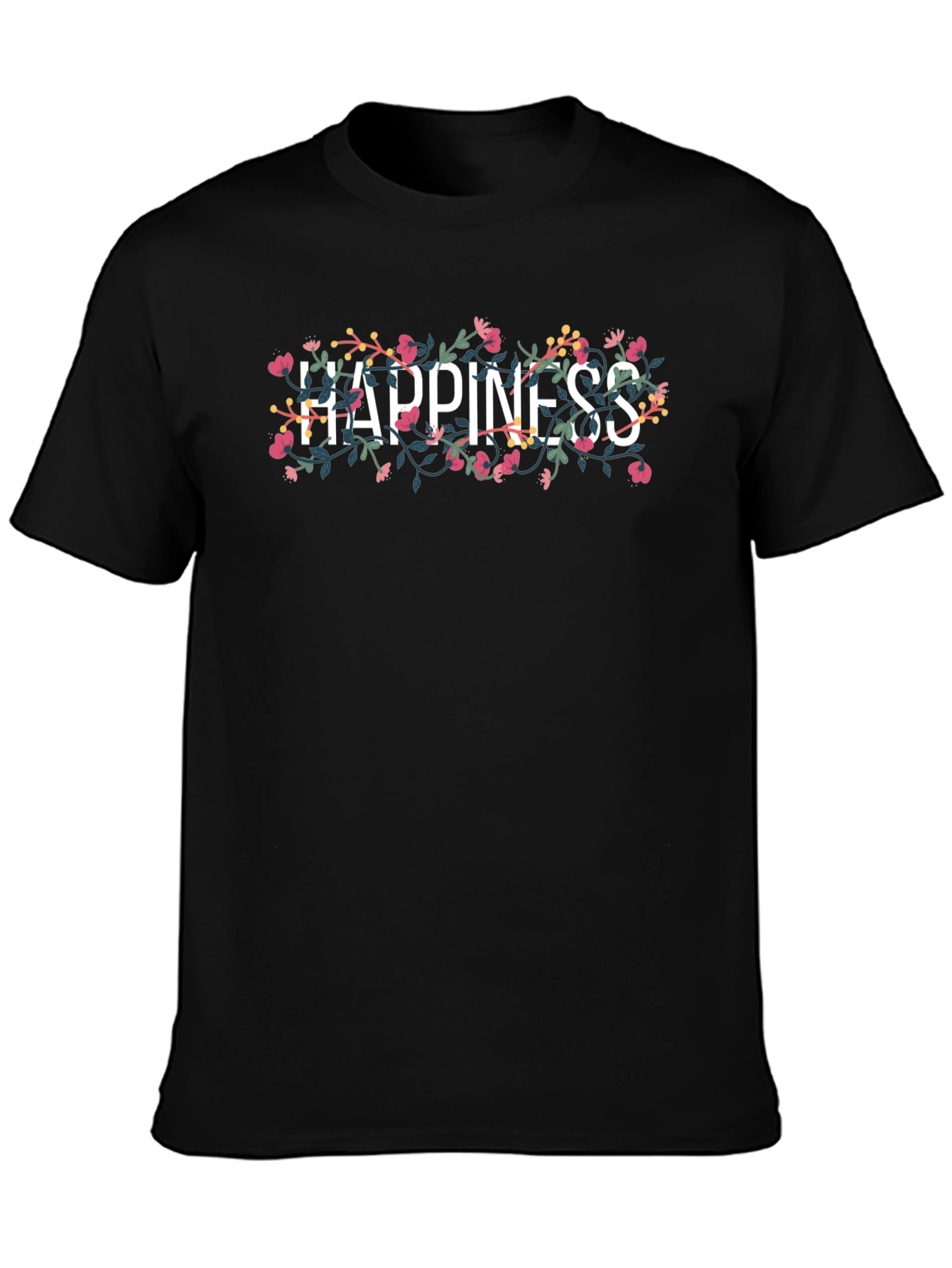 Floral Happiness Graphic Tee - Black Cotton T-Shirt
