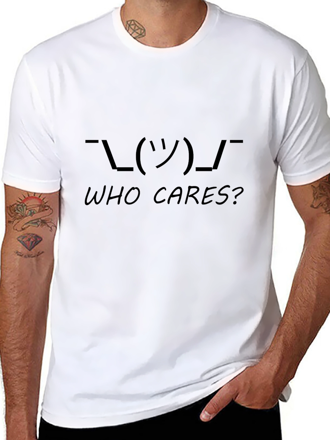 Who Cares? Shrug Emoji Black T-Shirt