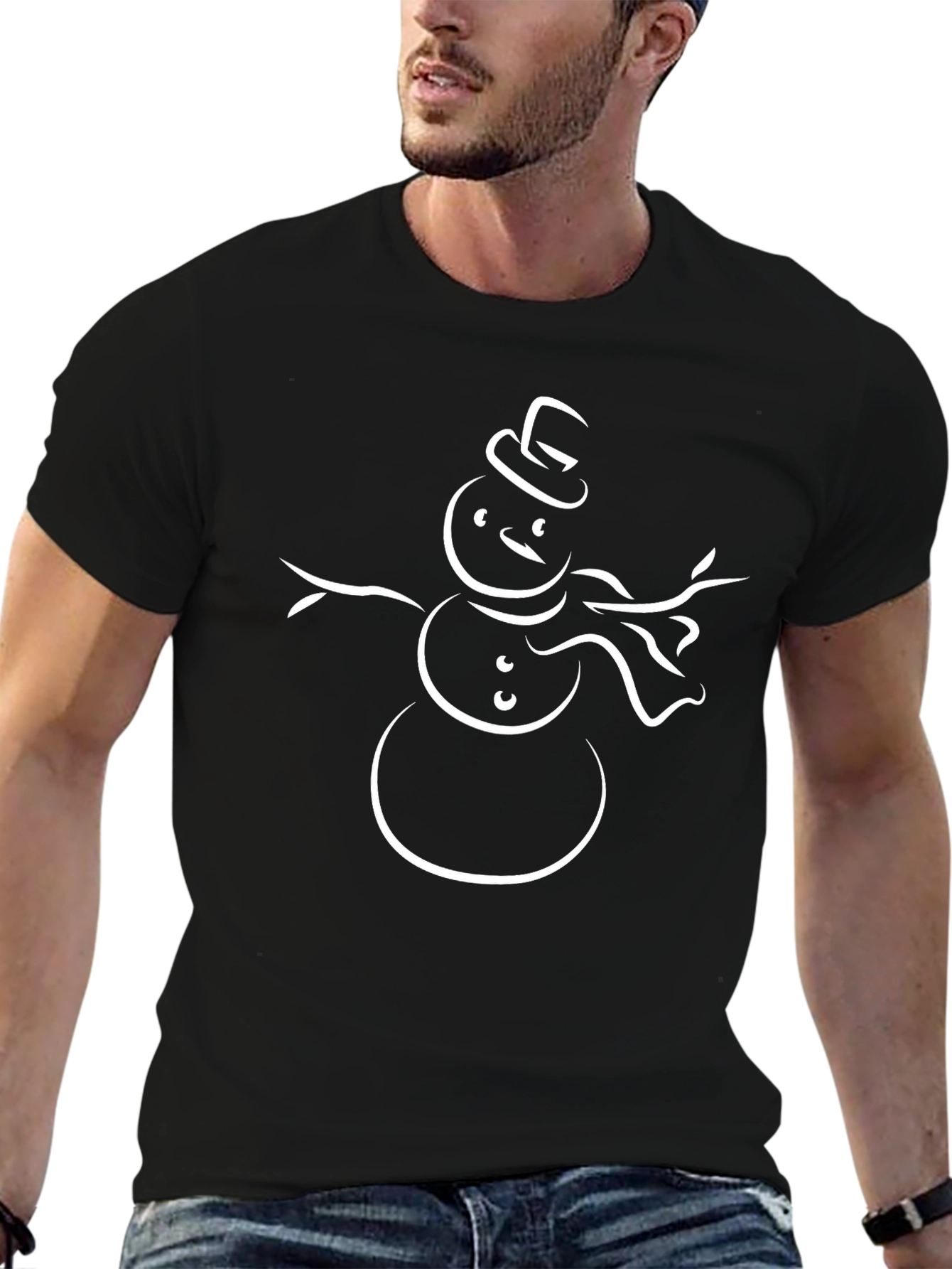 Snowman Graphic Tee - Black Holiday Shirt