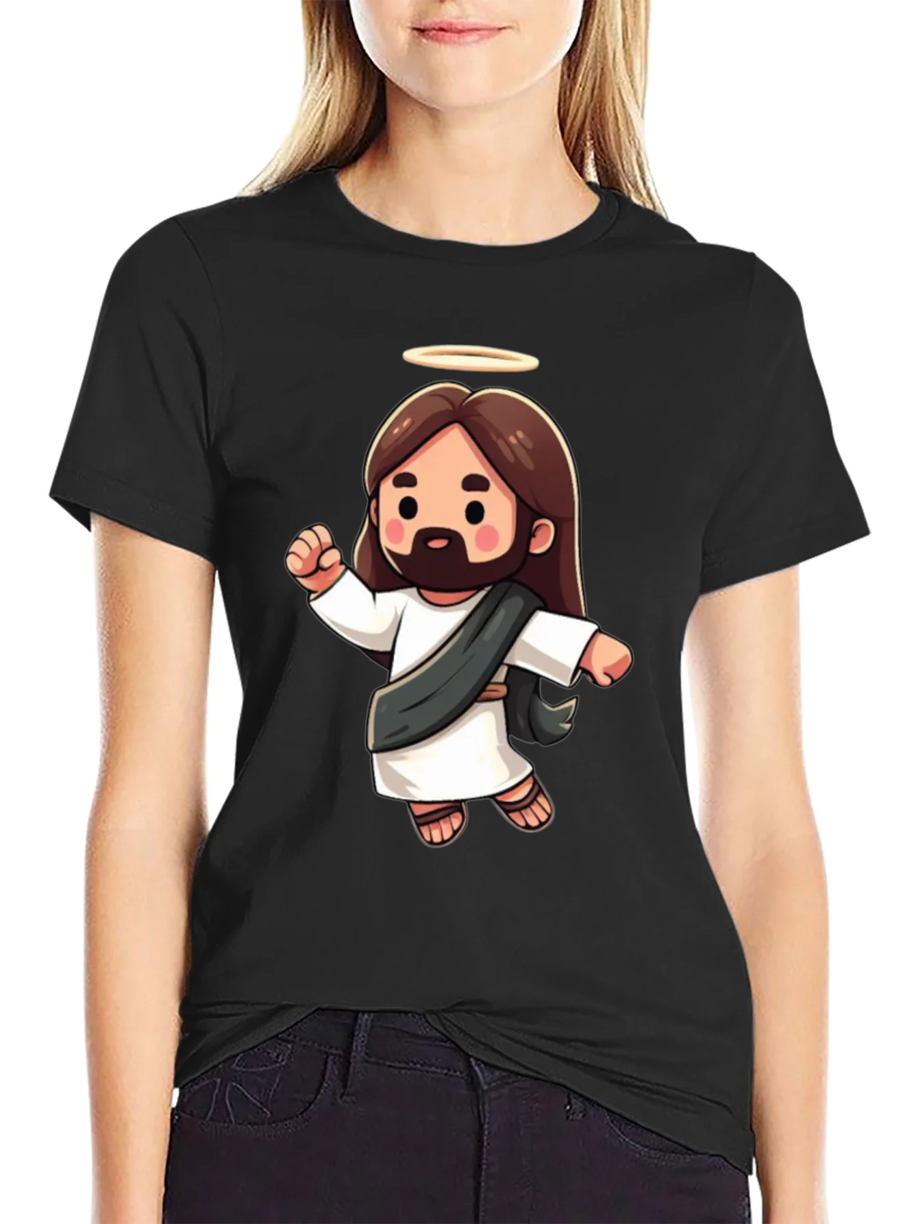 Cartoon Jesus Graphic Tee - Black