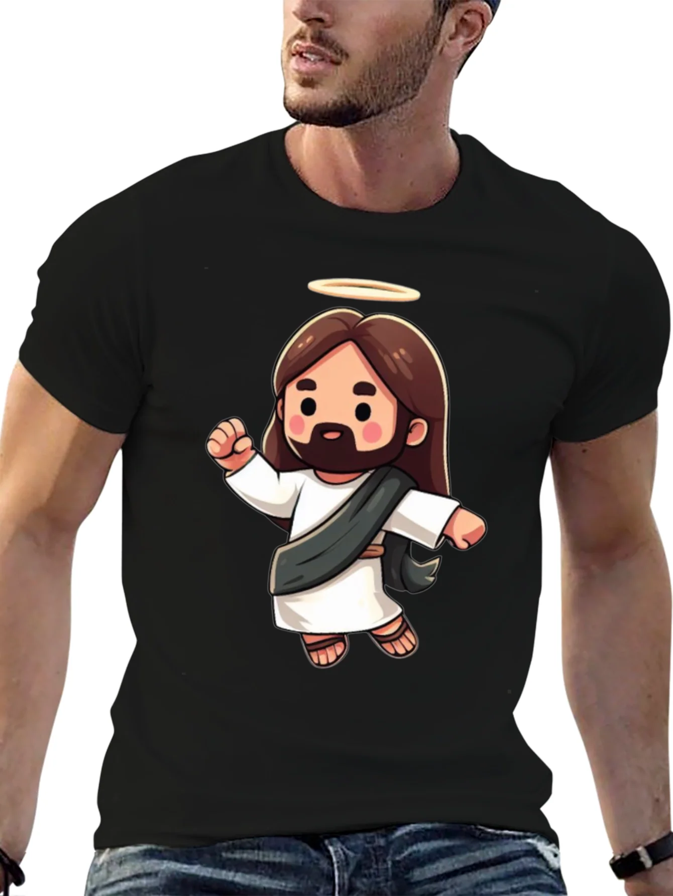 Cartoon Jesus Graphic Tee - Black