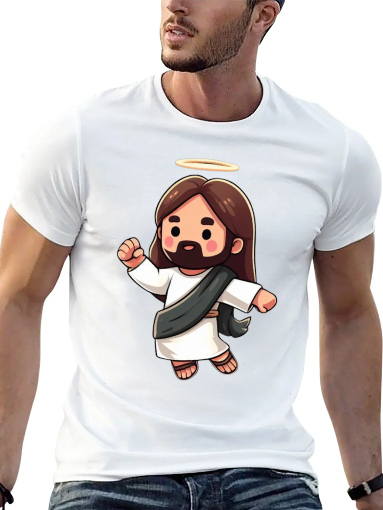 Cartoon Jesus Graphic Tee - Black