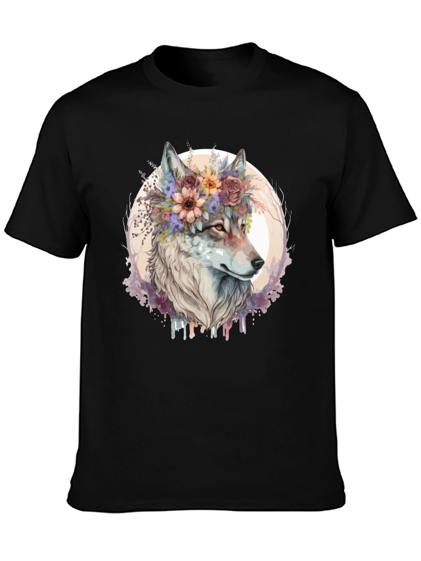 Wolf Flower Crown Graphic Tee - Unisex Black T-Shirt
