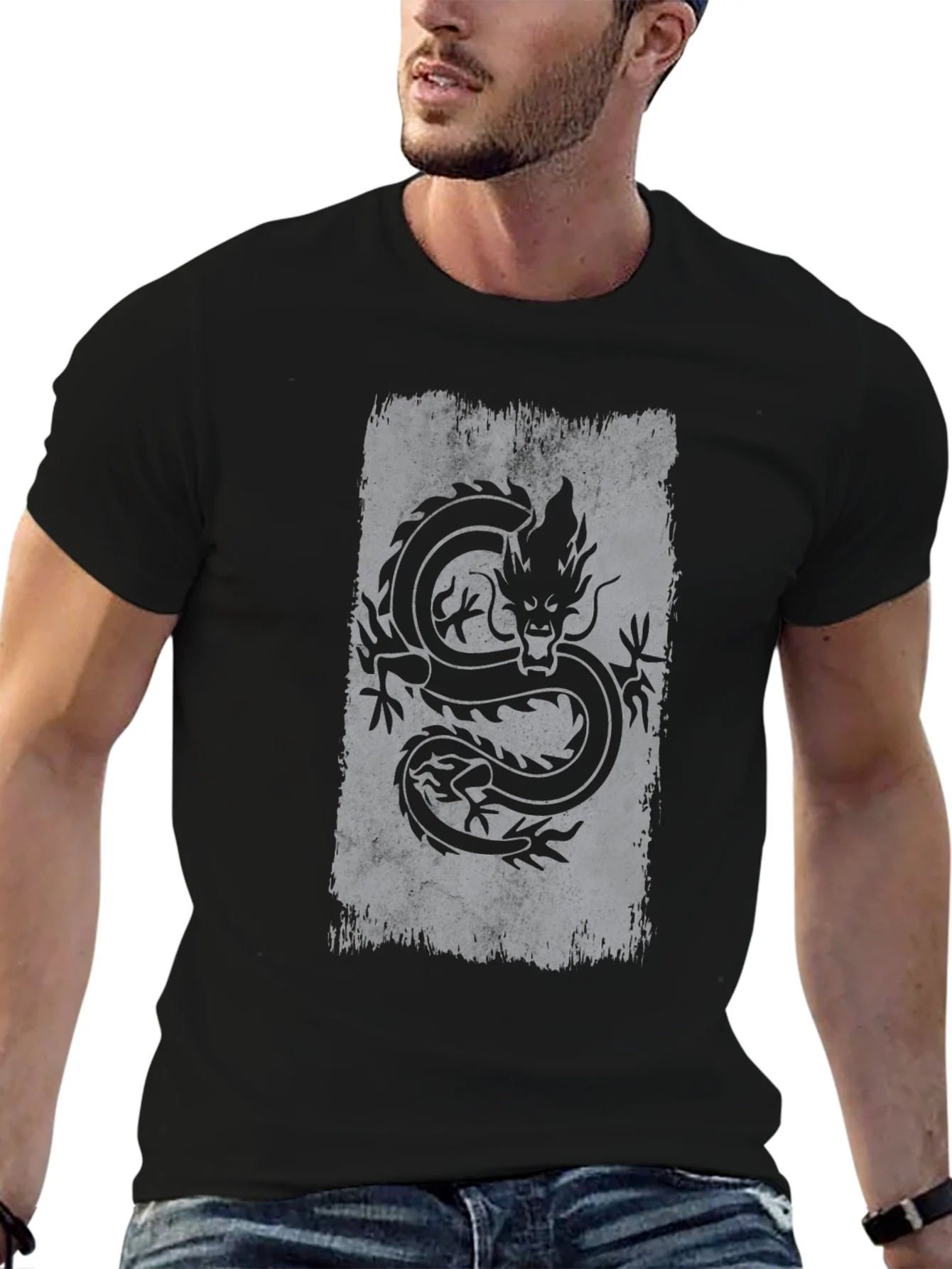 Dragon Graphic Tee - Mens Black Cotton T-Shirt