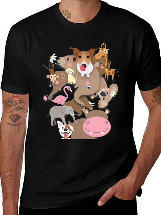 Animal Friends Stack Black Graphic T-Shirt