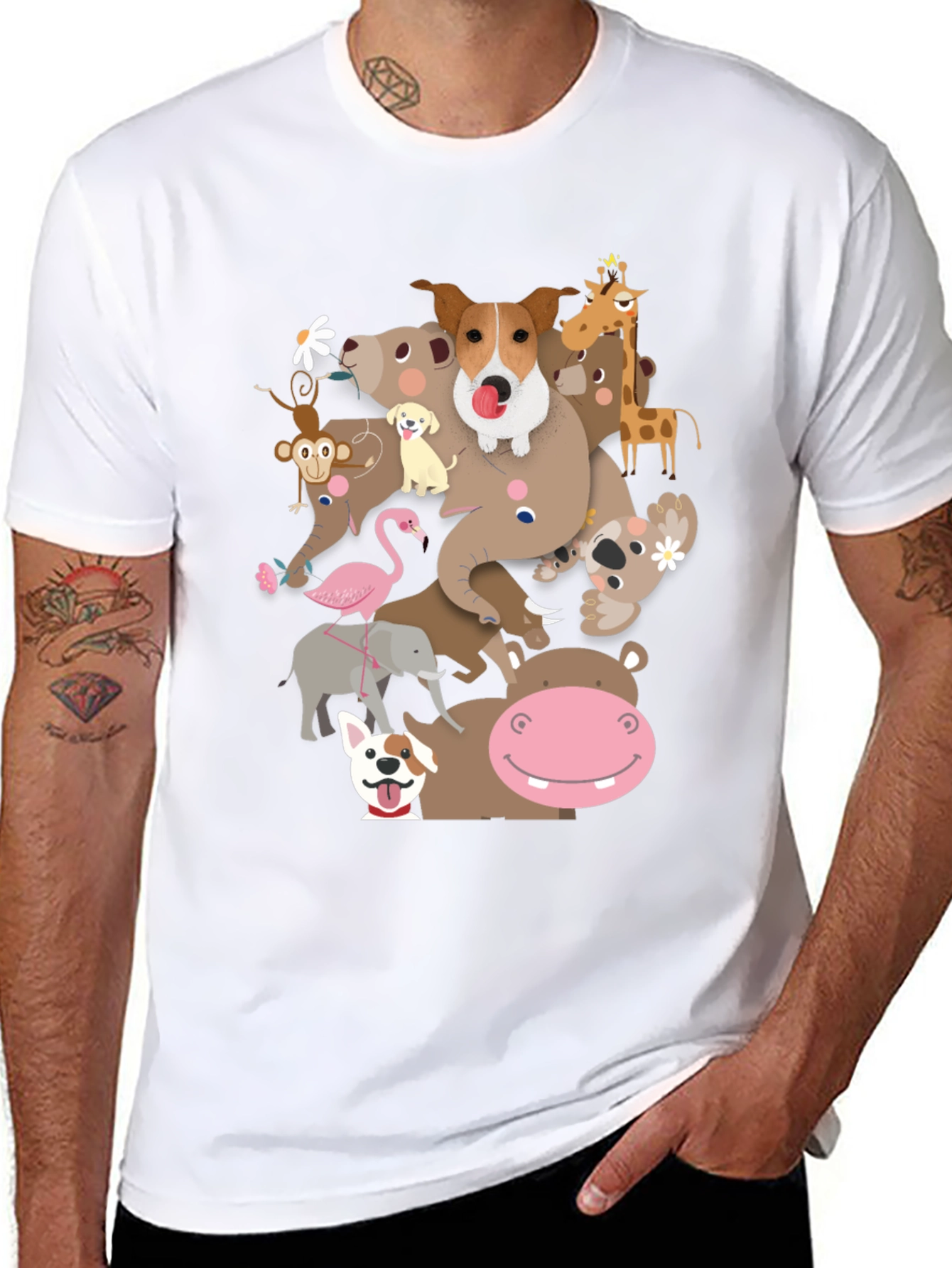 Animal Friends Stack Black Graphic T-Shirt