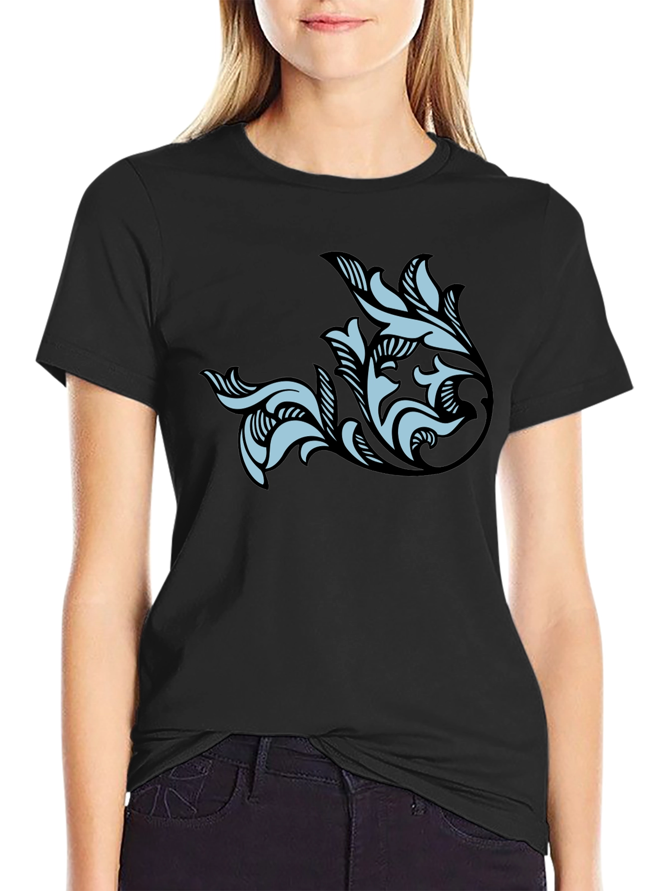 Stylish Black T-Shirt with Floral Graphic Print