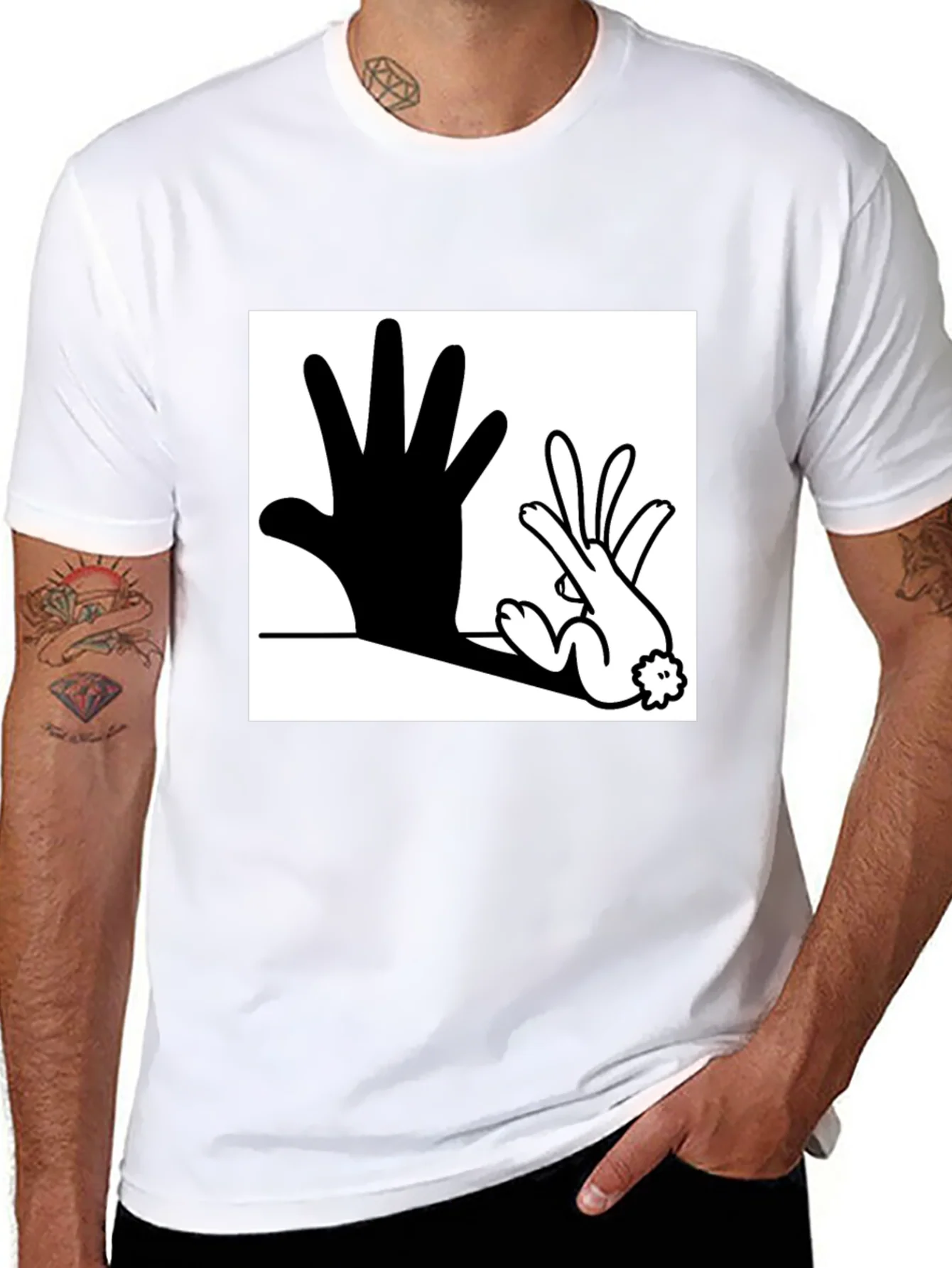 Hand Shadow Rabbit T-Shirt: Unique Graphic Tee