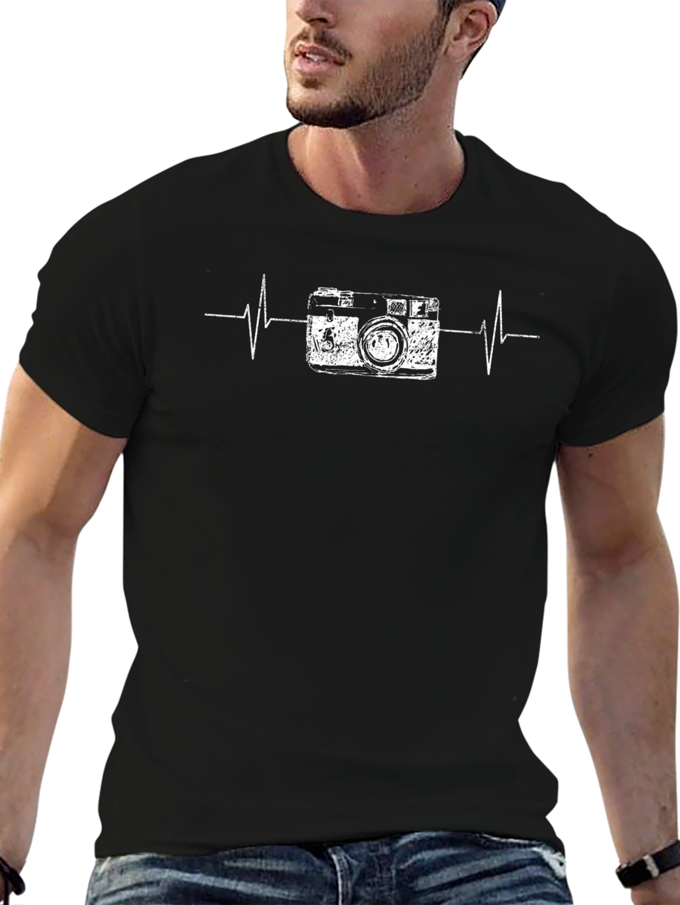 Camera Heartbeat Graphic T-Shirt - Black