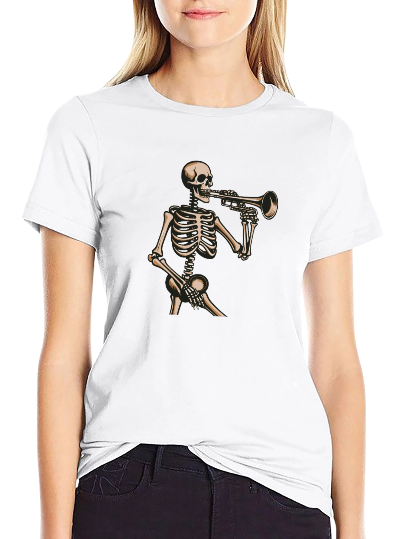 Skeleton Trumpet Player Graphic T-Shirt