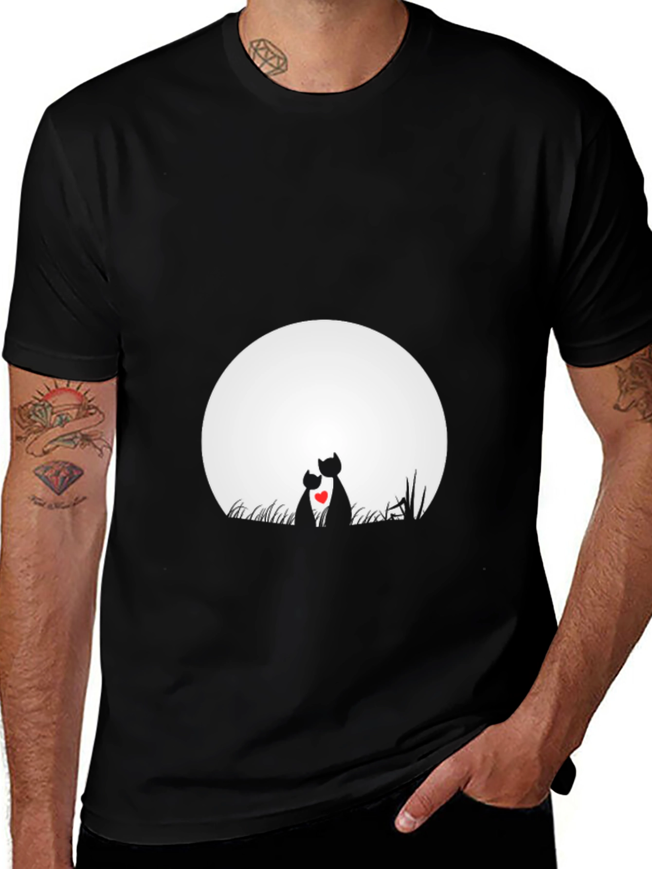 Love Cats T-Shirt - Romantic Moon Graphic Tee