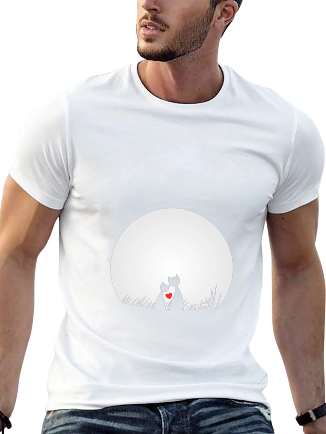 Love Cats T-Shirt - Romantic Moon Graphic Tee