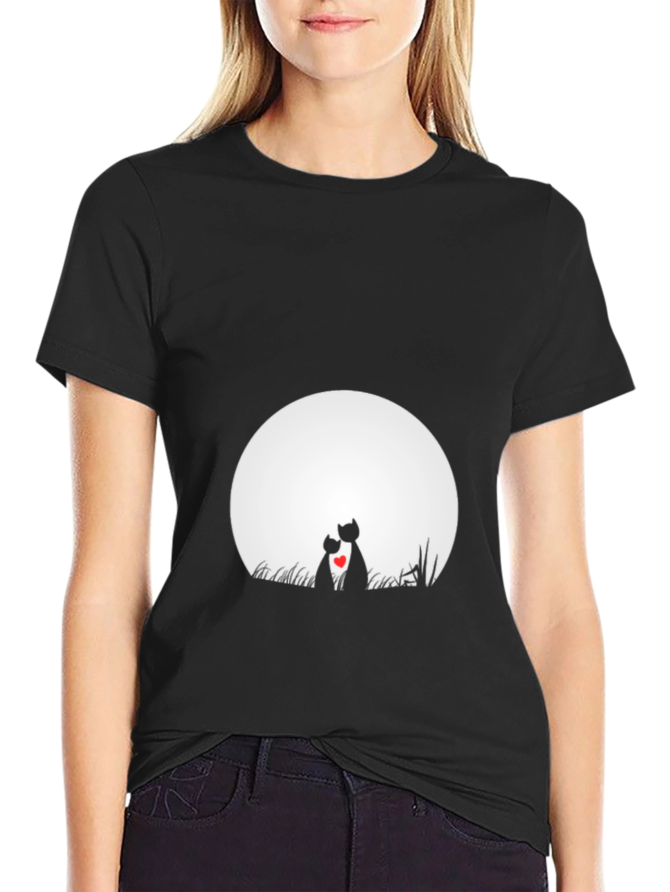 Love Cats T-Shirt - Romantic Moon Graphic Tee