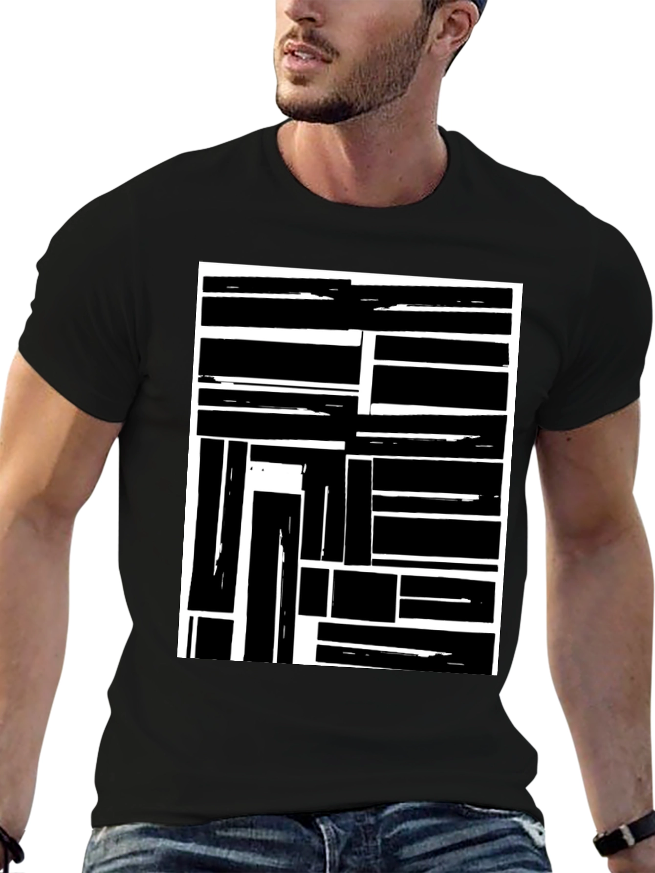 Abstract Block Pattern Black T-Shirt
