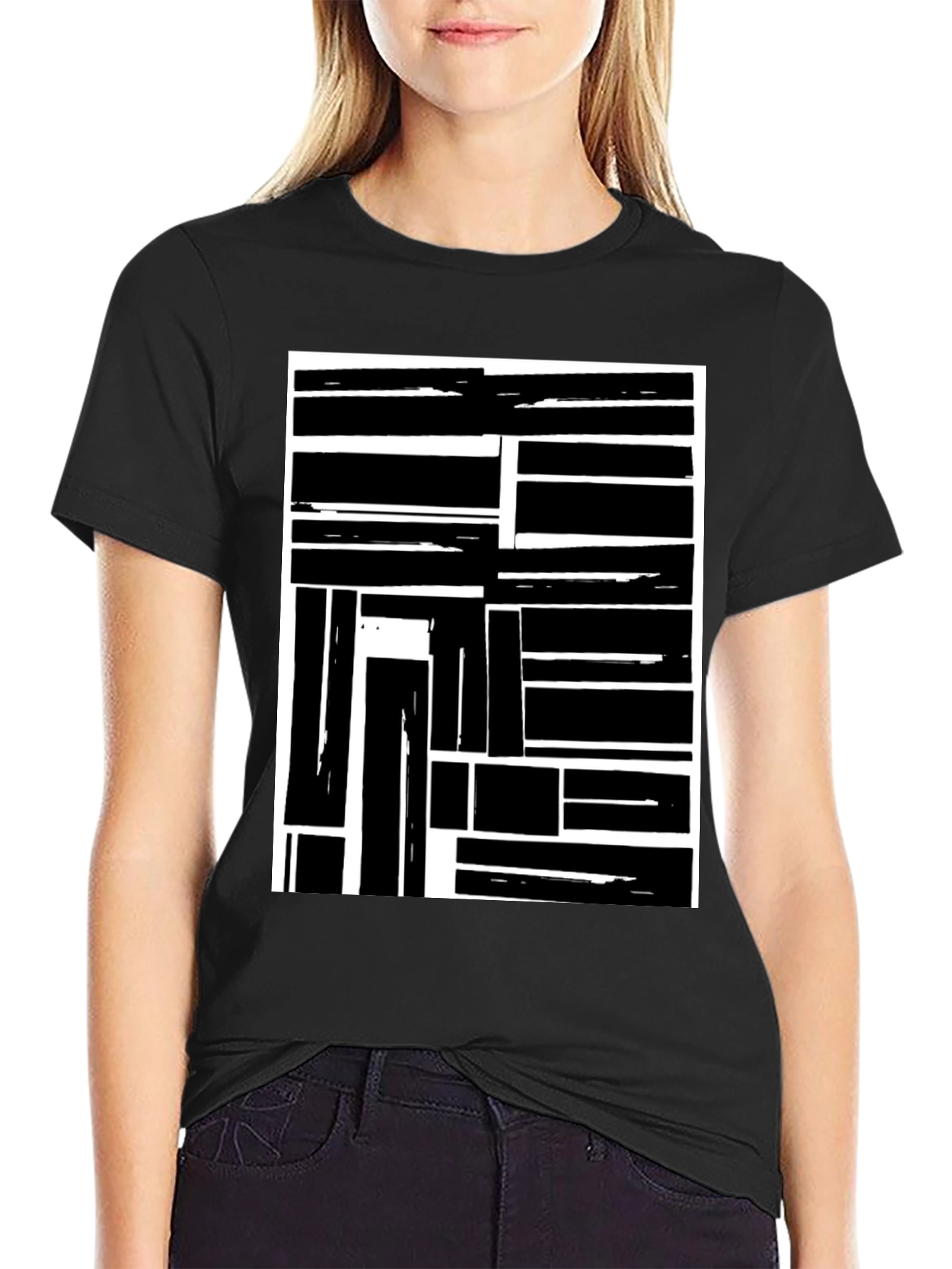 Abstract Block Pattern Black T-Shirt