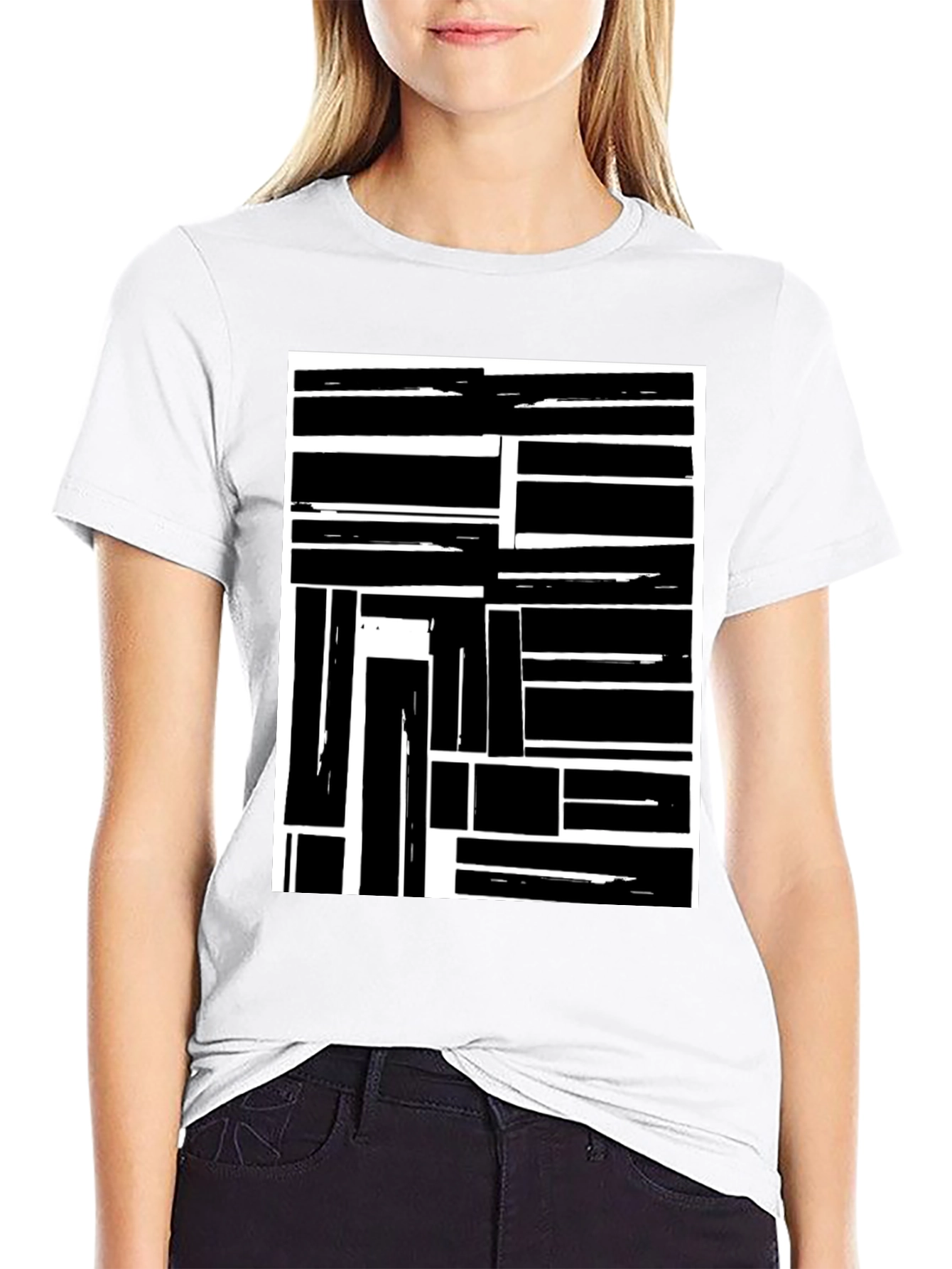 Abstract Block Pattern Black T-Shirt