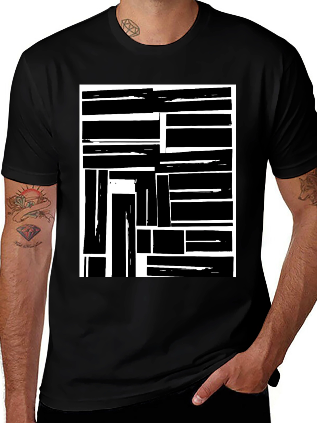 Abstract Block Pattern Black T-Shirt
